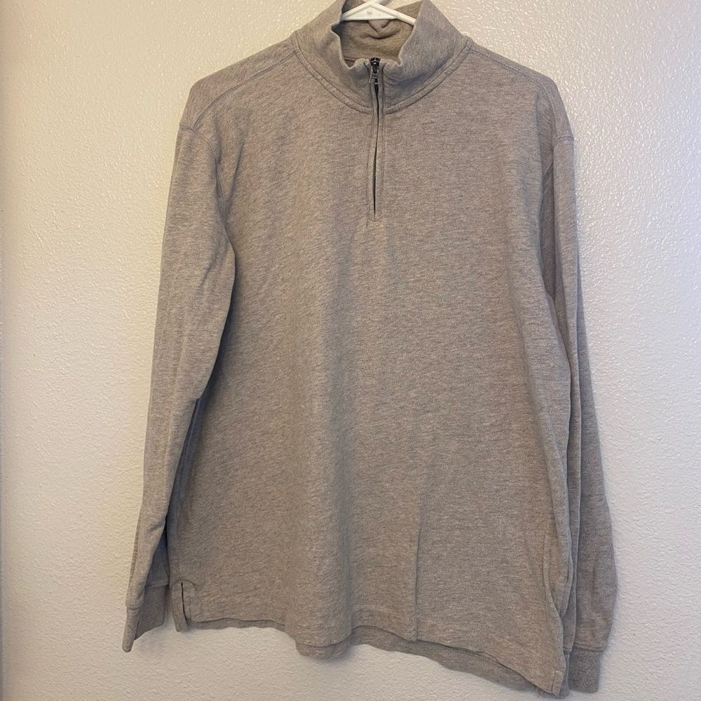 Gap Men's knit tan beige pullover quarter zip sweater 100% cotton mock neck L